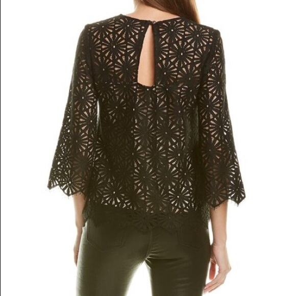Trina Turk‎ Wilson Black Lace 3/4 Sleeves Blouse Top Black Cream M - Picture 2 of 15